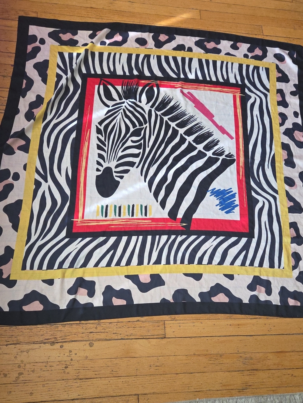 🦓 Sassy Jones Zebra Print Scarf in Black, White & Yellow